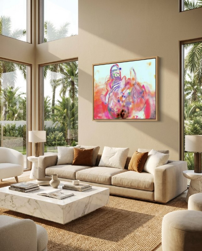 Pink and coral abstract painting by Elke Distelrath