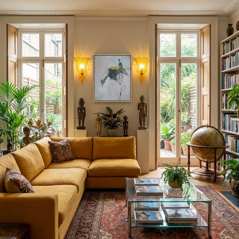 Small painting by Elke Distelrath in a library setting