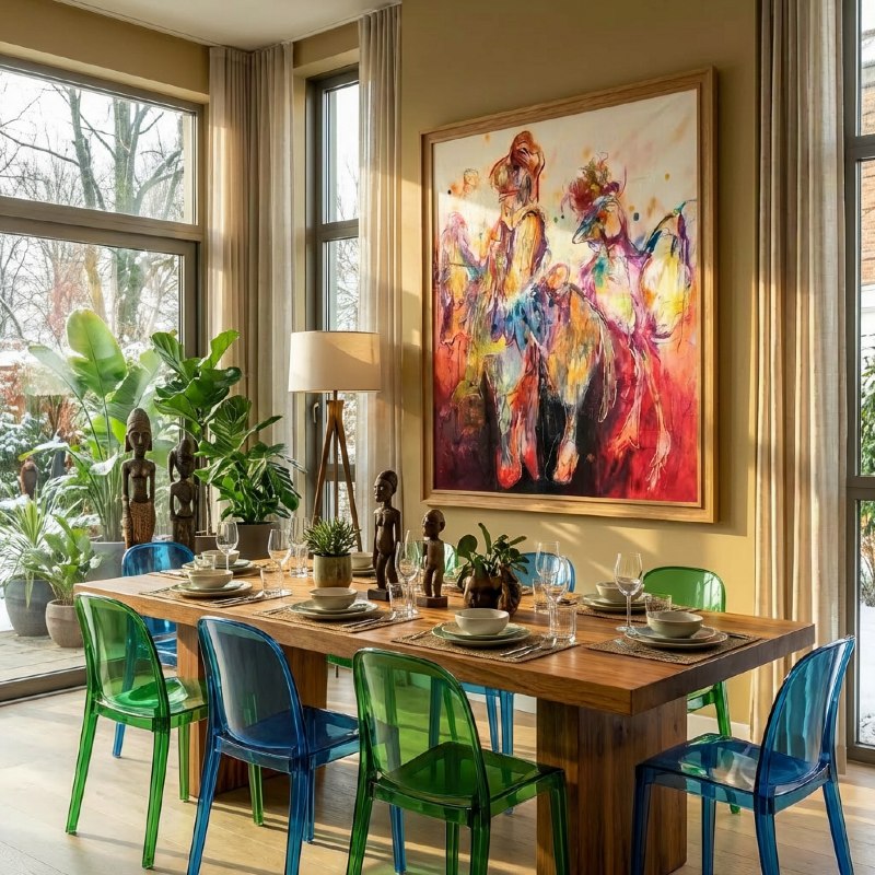Painting by Elke Distelrath installed in a private dining room